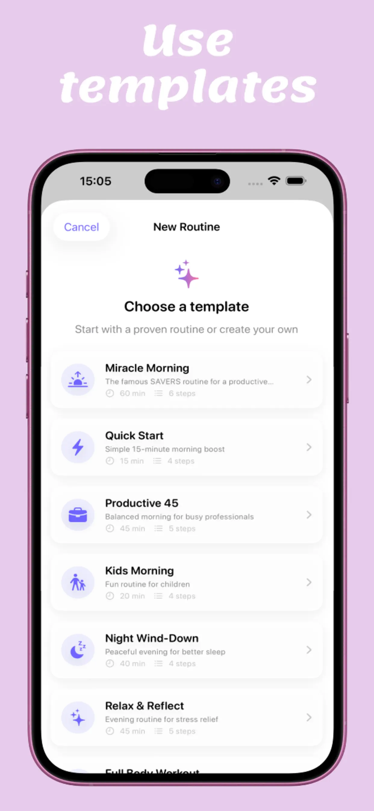 Routine templates available in Days